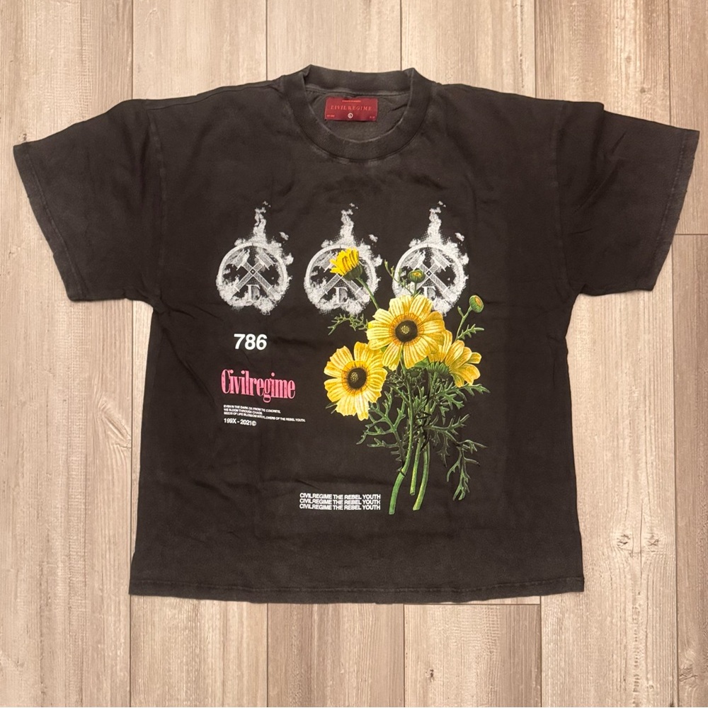 Civil Regime Darc Sport Red Tag 001-500 Tee LRG Blk Floral Vintage Wash  NWT